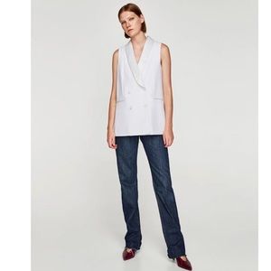 Zara Basic Collection Tuxedo Ivory Sleeveless Double Breasted Blazer Size M